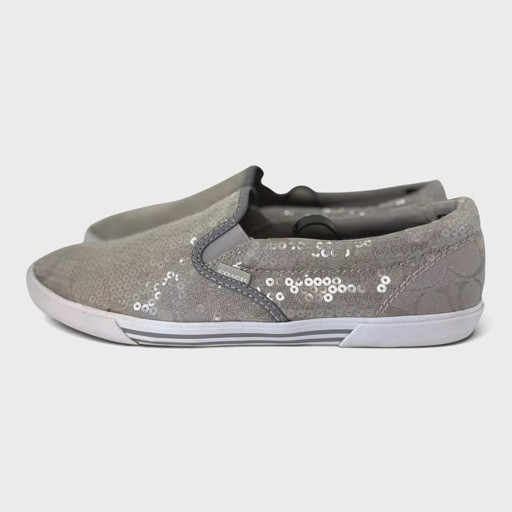 VTG Coach Kivy Sequin Slip On Sneakers Women 10B Gray Signature Casual Designer - Picture 7 of 11